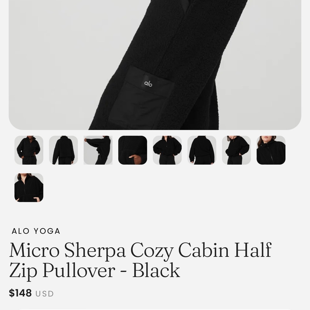 ALO Yoga Micro Sherpa Fleece Half Zip Sweatshirt Cozy Cabin Sz Sm Black EUC - Picture 4 of 8